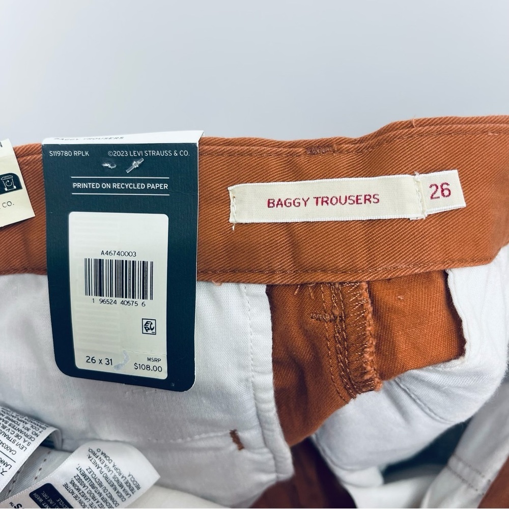 Levi’s Baggy Pans 26x31 Or 2 Women’s Trousers A Mid Rise Straight Leg Brown New - Picture 14 of 14